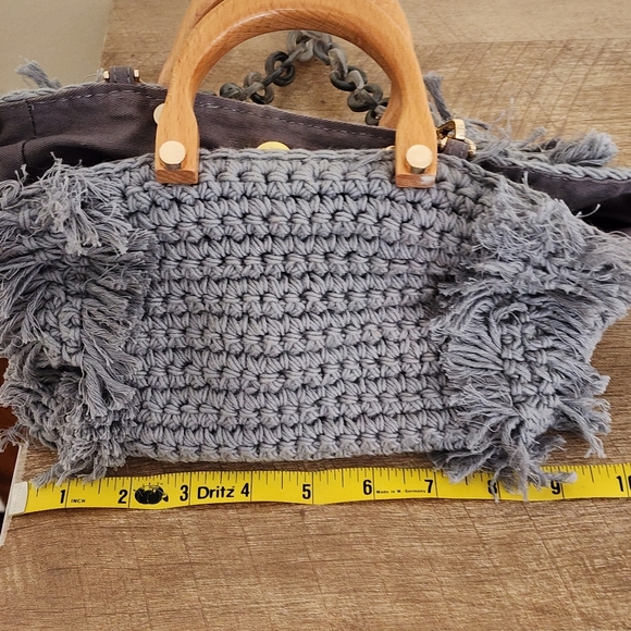Monserat DeLucca Cable Knit Woven Slouch Hobo Purse Acrylic Crossbody Strap Grey - Picture 10 of 12